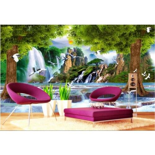 3d wallpaper high-end custom mural non-woven wall sticker 3 d Crane waterfall tree painting photo 3d wall room murals wallpaper
