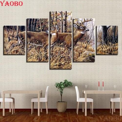5pcs/set Full Square Diamond 5D DIY Diamond Painting Forest Animal Deer Landscape 3D Mosaic Rhinestone Embroidery Cross Stitch