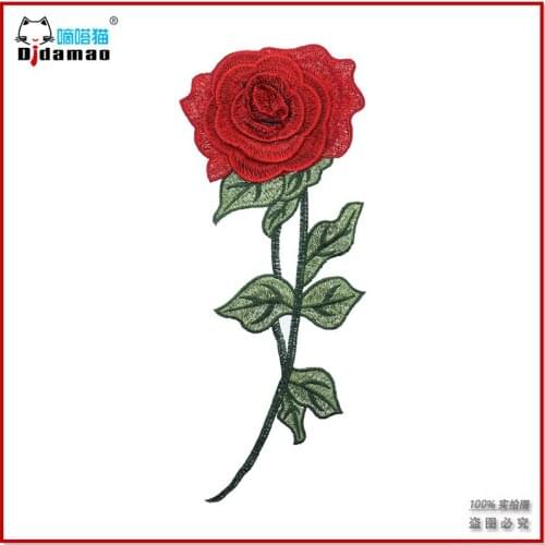 50pcs/lot Large Red Pink Rose Flower Embroidery Patches for Women Dress Shirt Clothes Garment Sewing Accessories
