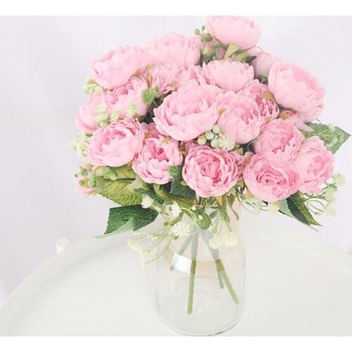 6 heads 1pcs beautiful rose peony rayon flower small bouquet flores family gathering spring wedding decoration fake flowers