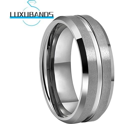8MM Tungsten Wedding Bands For Men Wemen Beveled Edges Center Grooved Engagement Bands Matte Brushed Finished Comfort Fit