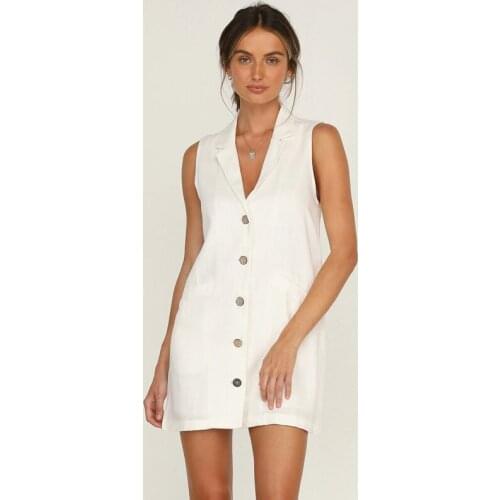 Ardm Sexy White Lapel женское платье Sleeveless Summer Female Mini Dress Single Breasted Casual Loose Button Office Ladies Dress