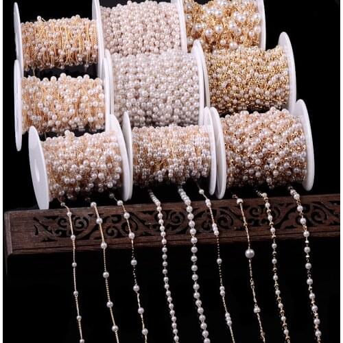 10 M/roll 2/3/4mm Pearl Beaded Copper Chains For Diy Jewelry Findings Chain Supplies Making Bracelet Necklace Material