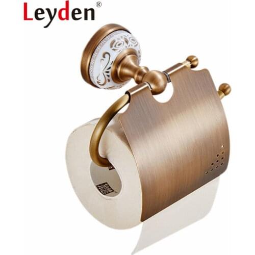 Leyden Toilet Paper Holder Antique Brass / ORB Wall Mounted White Porcelain Base Copper Toilet Paper Basket Bathroom Accessories