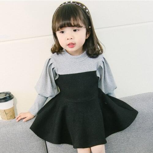 Childrens dress spring new Korean version of childrens and girls' long-sleeved skirt childrens clothing