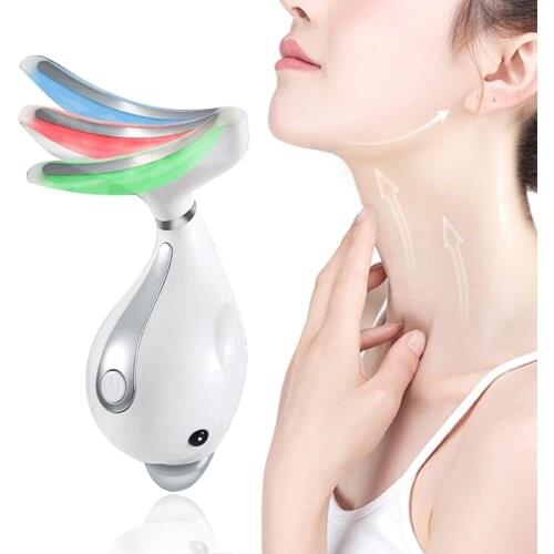 Electric 3 Colors Led Facial Neck Massager Lift Wrinkle Removal Vibration PhotonTherapy Heating Massage Double Chin Thin Beauty