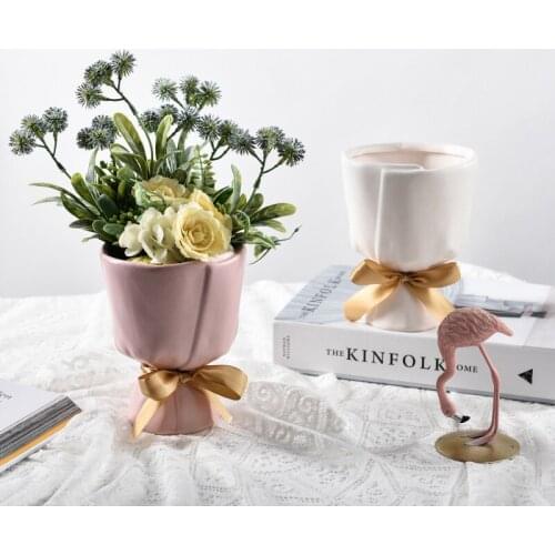 Nordic Creative Ceramic Vase Home Living Room Decoration Accessories Dining Table Floriculture Set Flower Arrangement Ornament