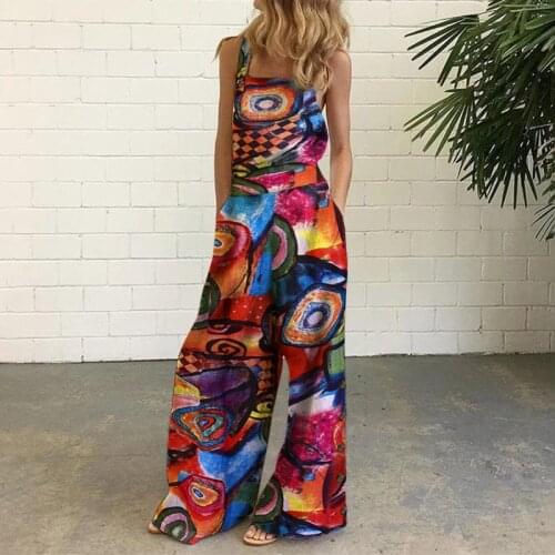 Fashion Womens Jumpsuit Open Back Printed Wide Leg Pants Women Pant 2021 Elegant Loose Jumpsuits