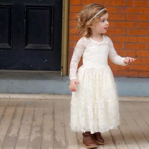 2017 New Flower Girl Dresses A-Line Long Sleeves O-neck Formal Lace White/Ivory Custom Made First Communion Gowns Vestidos Longo