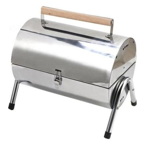 Small charcoal barbecue grill folding portable self-driving outdoor camping home stainless steel round grill double-sided BBQ199