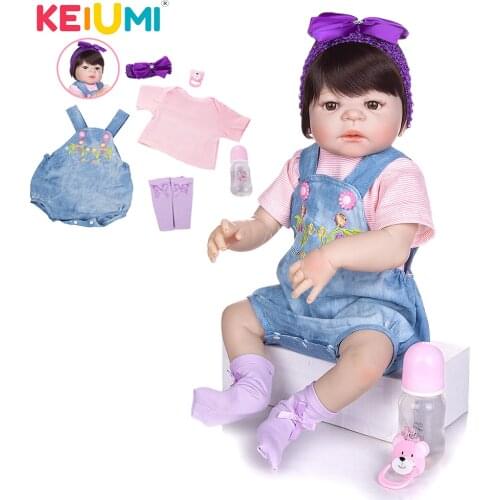 KEIUMI 57 cm Fashion Baby Doll Toy 23 Inch Realistic Reborn Babies Doll Full Body Silicone Truly Kids Playmates Princess