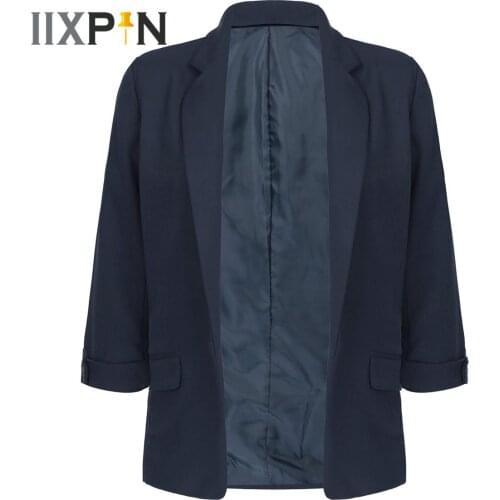 Fashion Autumn Women Blazers Jackets Open Front Loose Fit 3/4 Sleeve Female Blazer Work Office Lady Elegant Suit Business Coat