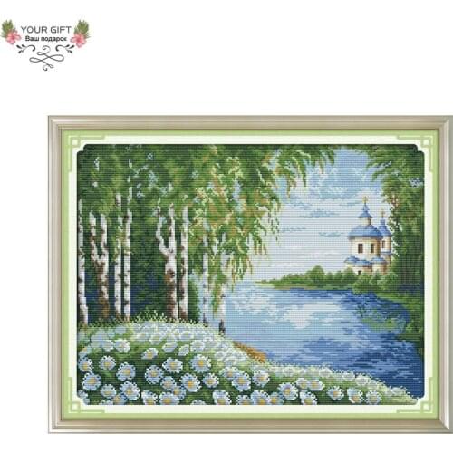Your Gift F383 14CT 11CT Counted and Stamped Home Decor White Birch Trees Needlework Needlepoint Embroidery Cross Stitch kits