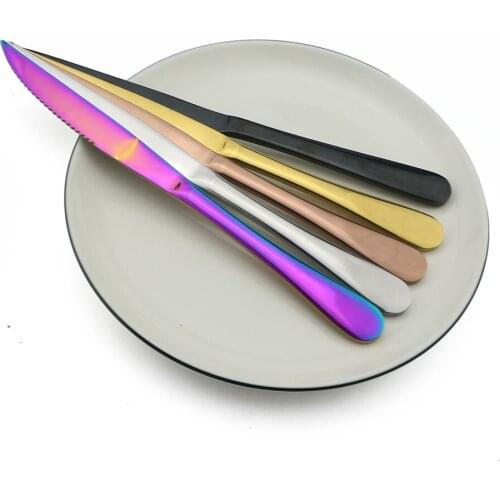 6Pcs/Lot Knives Set Cutlery Black Steak Knives Stainless Steel Rainbow/Black/Gold/Rose Steak Sharp Knife dinnerware cutting meat