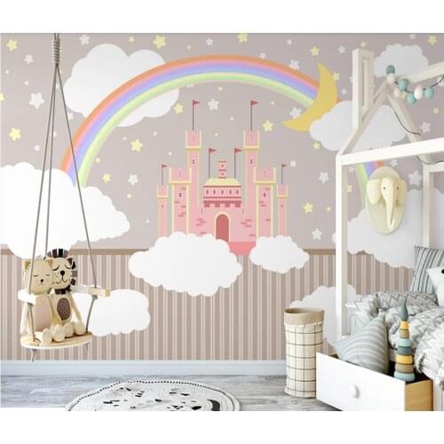Bacal Custom Mural Wallpaper For Kids Room 3D Cartoon Rainbow Pink Princess Boys Girls Bedroom Wall Decor Photo Wall Painting