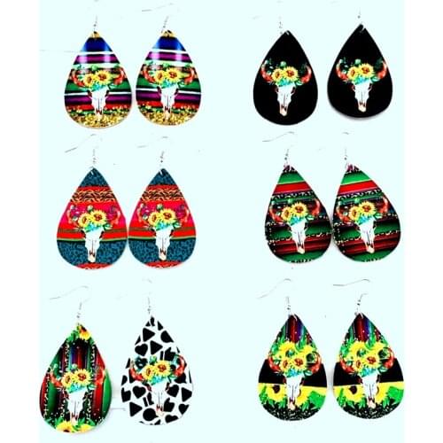 2020 Ins New Charming Painting Colorful Flower Peacock Ox Bull Skull Earrings Bohemia Trendy Tribal Geometric Party Jewelry