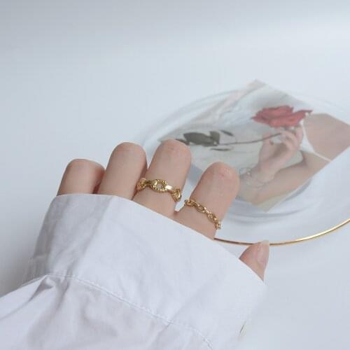 High Quality Trendy Hot Sale 14K Real Gold Simple Chain Metal Cool and Fashionable Open Design Ring for Women