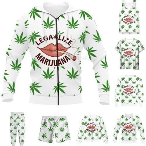 New Funny 3D Full Print Kiss Weeds Leaves T-shirt/Sweatshirt/Zip Hoodies/Thin Jacket/Pants Four Seasons Casual Suit V71