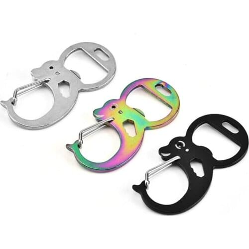 Outdoor Stainless Steel Keychain Dolphin Carabiner Bottle Opener Hanging Buckle Camping Hiking Multifunctional Mini EDC Tool