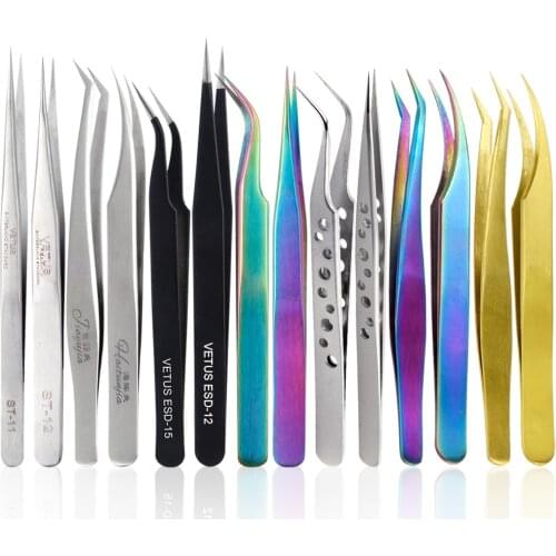 Eyelash Extension Tweezers High Precision Eye Lash Eyebrow Tweezers Holder Lashes Makeup Stainless Steel False Eyelashes Set