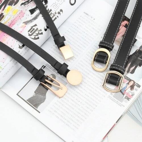 Retro Women Belts Strap Thin Skinny Ladies Dress Waist Belt Leather Gold Buckle Female Black Belts ceinture femme pasek damski