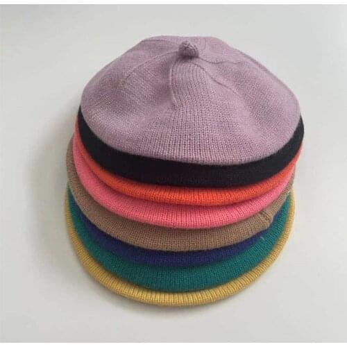 9250 Infant Knitting Artist Hat Candy Color Soft Wool Autumn Winter Beret Hat Childrens Modeling Solid Color Hat Boy Girl Hat