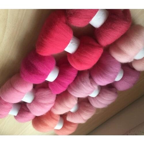 Wool needle felting poke fun DIY roving felt 100% merino wool fiber Pink color 5g/10pcs/lot