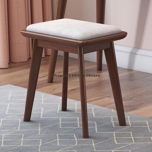 Nordic Solid Wood Dressing Table Stool Simple Log Dining Stool Modern Light Luxury Fabric Bedroom Girl Soft Bag Makeup Stool