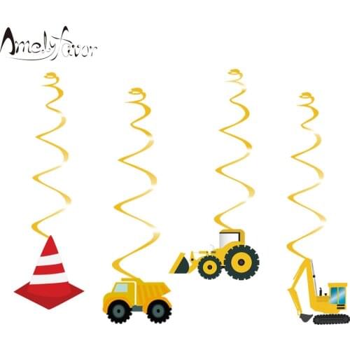 Construction Trucks Theme Ceiling Hanging Swirl Decoration Digger Decor Kids Event Birthday Party Decorations Supplies