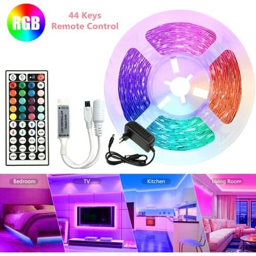 LED Strip Light RGB Ribbon Flexible Diode SMD Bedroom Decoration Luces Lamp String Compatible 44 Keys Infrared Remote Controller