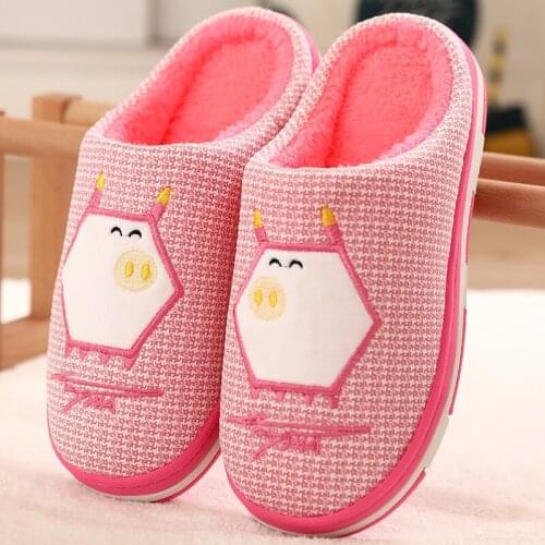 Ladies New Cotton Slippers Winter Home Furnishing Fabric Slippers Lovers Warm Anti-skid Cute Thick Plush Indoor