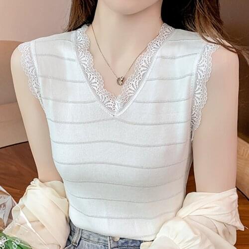 Summer Tops Women Tank Top Women Top Mujer Verano 2021 Blusas Mujer De Moda 2021 Verano Sleeveless V-Neck Knitted Tank Top E785