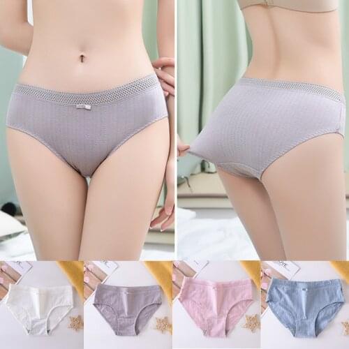 Korean Style Cotton Hollowed Bowknot Girly Briefs, Lace, Breathable Thread, Soft Mid-waist Underwear Women Cotton Underwear