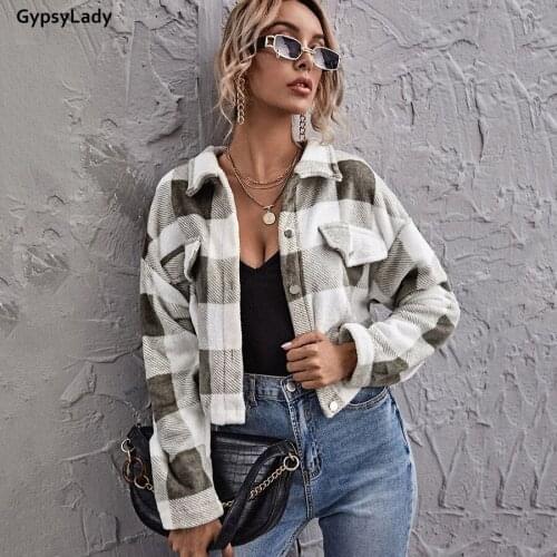 GypsyLady Plaid Cropped Jackets Coat Woolen Vintage Chic Women Jackets Coats Pocket Autumn Winter Jackets Streetwear Outwear