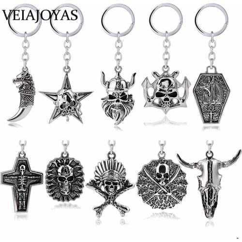 Vintage Punk Keychain Fashion 3D Skull Cross Alloy Pendant Keychains Keyrings for Men Women Halloween Gifts Jewelry Accessories