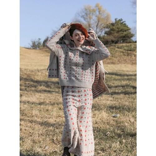 Original Design AIGYPTOS Autumn Winter Women Mori Girls Sweet Stereoscopic Wool Ball Elastic Waist Crochet Knitted Long Skirts