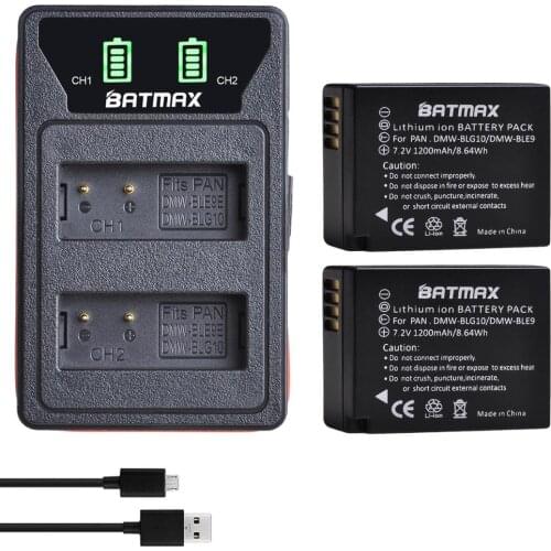 2Pcs 1200mAh DMW-BLG10 BLG10 BLG10E DMW-BLE9 Battery + LCD Dual USB Charger for Panasonic LUMIX GF5 GF6 GX7 LX100 GX80 GX85