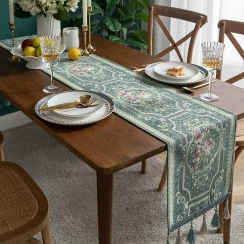 New American Jacquard Table Cloth Art Home Coffee Table TV Cabinet Party Wedding Decoration Chenille With Tassel Table Runner