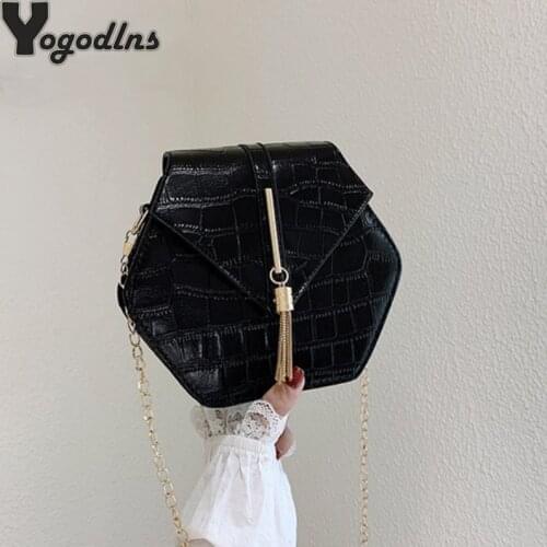 Hexagon Solid Color PU Leather Handbag Women Summer Chain Crossbody Bag Fashion Alligator Circle Shoulder Bag Handbags and Purse