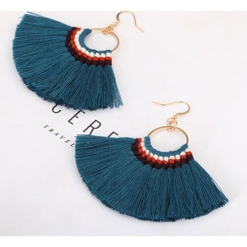 LOVBEAFAS Bohemian Handmade Tassel Earrings For Women Vintage Long Drop Boho Earrings Cotton Rope Weave Fringe Sector Jewelry