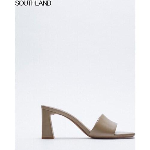 SOUTHLAND Summer square toe women slides high heel outside women sandals