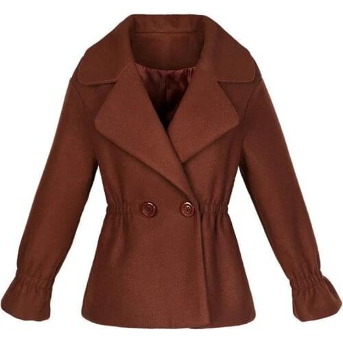 2021 Autumn Winter Women Woolen Coat Fashion Suit Collar Outerwear Casual Woolen Jacket Female Short Windbreaker Manteau Femme