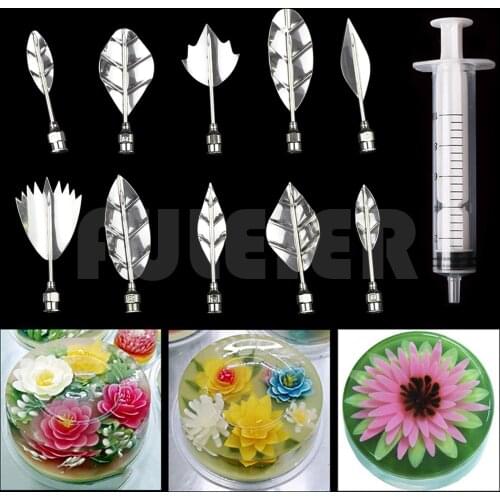 10pcs/set 3D Jelly Flower Art Tools Jelly Cake Gelatin Pudding Nozzle Syringe Russia Nozzle Set Cake Decorating Tools