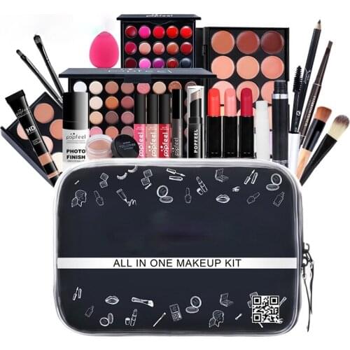 24PCS/Set Make Up Sets Cosmetics Kit Eyeshadow Lipstick Eyebrow Pencil Lip Gloss Makeup Brush Powder Puff with Makeup Bag Kit