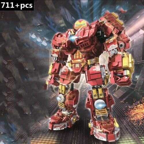 711pcs MOC Super-Heros Iron Man Heavy Mech Armor Model Figures Building Blocks Kids Toys Bricks Doll Gift For Children Boys