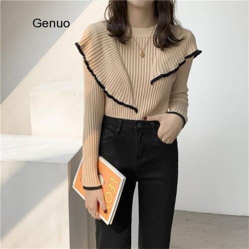 Basic Bottoming Knit Sweater 2020 New Korean Style Flounced Stitching Pullover Sweaters Slim Warm Thick Knitted Tops