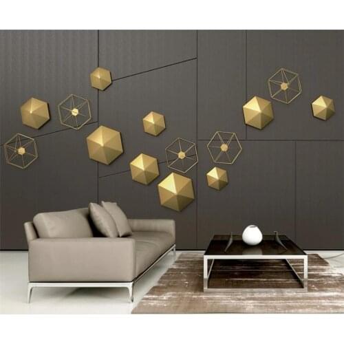 Beibehang Custom wallpaper 3d three-dimensional golden hexagon frame wood grain metal geometric background wall paper фотообои