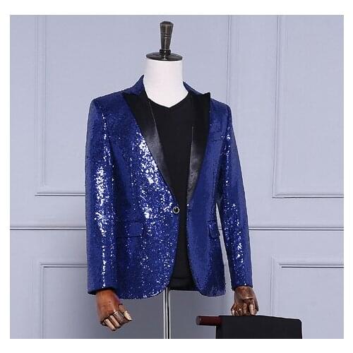 Free shipping mens navy blue/light golden/red full sequined tuxedo jacket/stage performance jaceket/can customs make