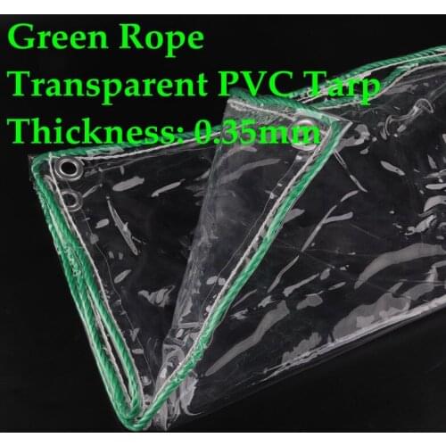 Big Size 0.35mm Soft Glass Transparent PVC Tarpaulin Green Rope Rainproof Tarp Super-perspective Garden Plant Balcony Cover