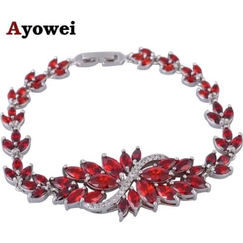 Royal Garnet Bracelets Wedding Bracelets for Ladies White Gold Plate Red Crystal Health Fashion Jewelry TB1049A